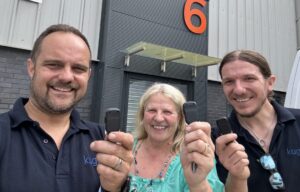 Kugal Rotary team members showing keys to the new Factory Unit for Spindle manufacture and repair